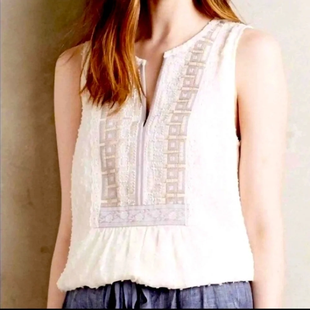 Anthropoloie One September lvory Sleeveless Bloue Sz S - Picture 2 of 11